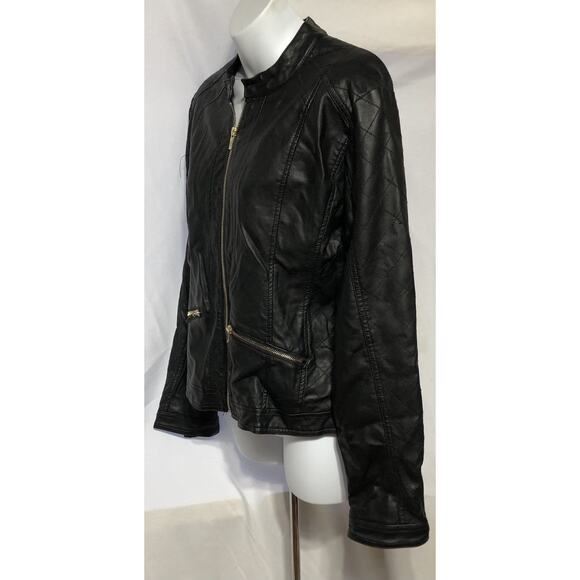 Say What? Cropped Faux Leather Jacket XL Black Gold Zipper Accents Motorcycle - Picture 2 of 9